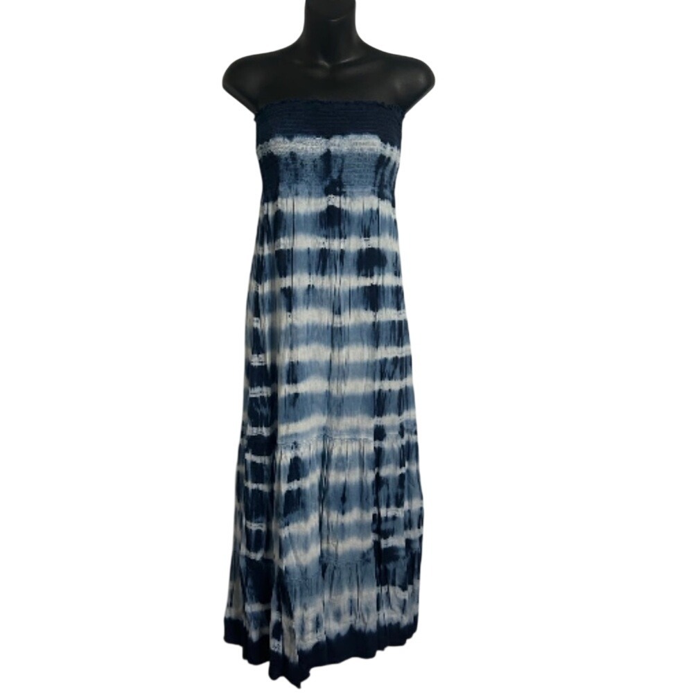 aerie Navy and White Tie-Dye Maxi Dress